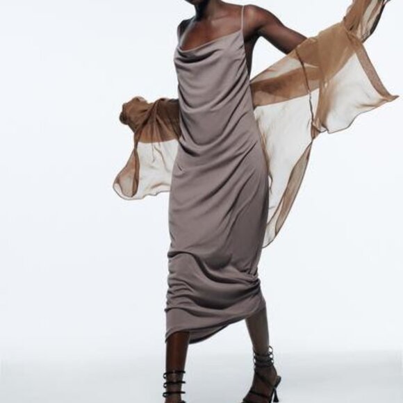 Zara Dresses & Skirts - Zara Flowy Strappy Dress Size M Mink